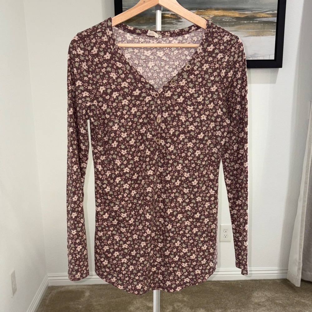 Lovely Melody Floral V-Neck Blouse - Brown and Pink